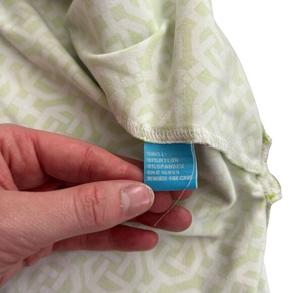 J McLaughlin Catalina Cloth Top Green White‎ Geometric 3/4 Sleeve Size Large - Picture 7 of 8